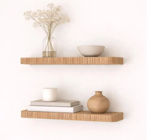 Custom Wood Rounded Fluted Floating Shelf House Wall Decor Wooden Bookshelf Mid <b>Shelving</b> Toy <b>Storage</b> Furniture - Product Image 2