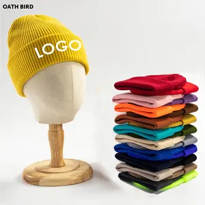 Gorro de punto acrílico con logotipo bordado personalizado, gorro unisex