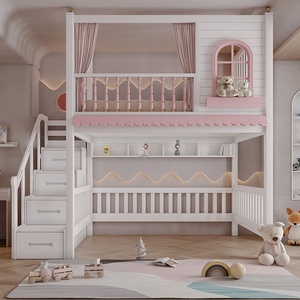 Letto a Castello in Legno Massello <span class=keywords><strong>per</strong></span> Bambine, Modello Castello dei Sogni, Colore Rosa, con Sponda Alta, Doppio Strato, Spazio di Stoccaggio e Personalizzabile - Product Image 5