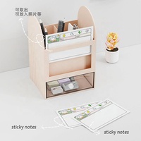 Porte-stylo mignon avec tiroir, organiseur de bureau avec emplacement pour notes et compartiments, boîte de rangement de papeterie Kawaii pour le bureau et l'école