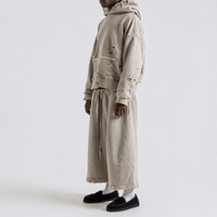 Ensemble de survêtement personnalisé effet vieilli, uni, coupe oversize, délavé à l'acide, style streetwear ample, comprenant un sweat à capuche et un short de jogging pour homme