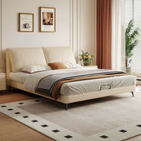 Lit king-size italien blanc éclairé, cadre de lit réglable et inclinable, lit moelleux minimaliste en bois de pin avec rangement, revêtement en cuir luxueux