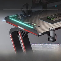 Bureau de jeu PC personnalisé noir avec LED RGB, table de course pour bureau à domicile
