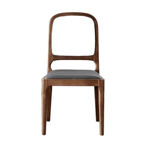 Chaise de salle à manger minimaliste moderne en bois massif avec assise et dossier en cuir pour la salle à manger à domicile, usage adulte - Product Image 5