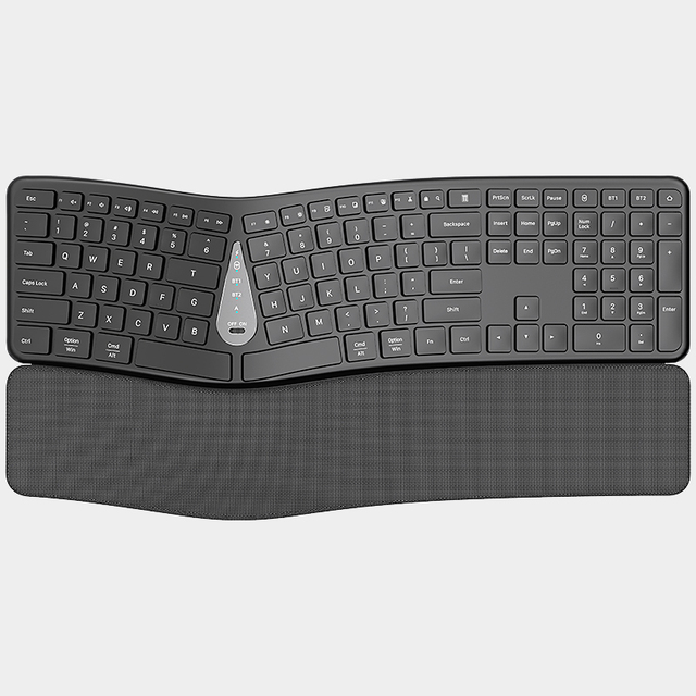 T1 BT/2.4G Three-mode Split Keyboard with Palm Rest,Full Size Rechargeable Keyboard Ergonomic Silent Keyboard for Home Office