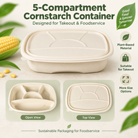 Conteneur alimentaire en amidon de maïs à 2, 3, 4, 5 ou 6 compartiments, rectangulaire, personnalisable pour la préparation des repas