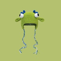 Hshsclth Bonnet en tricot jacquard à motif monstre amusant, avec bouton, chapeau de costume de dessin animé original, 100% acrylique, pour fêtes, enfants et adultes, tour de tête 48-50cm