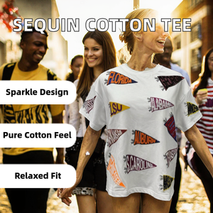 Camiseta de Punto con Lentejuelas y Logotipo Personalizado, 100% Algodón Orgánico, Anti-Pilling, con Parche Bordado Brillante para Mujer - Product Image 2