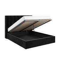 Cama Ajustable de Lujo, Tamaño King, Moderna, Tapizada en Terciopelo Negro, con Mechones, Cómoda, Fácil de Montar, Muebles para Dormitorio