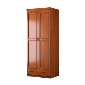 Armario de Madera Maciza Estilo Chino, Dos Puertas Abatibles, Mueble de Dormitorio con Almacenamiento, Color Nogal - Product Image 4