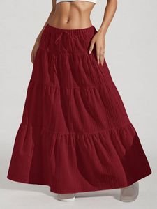 Gonna Lunga Elegante Boho da Donna Primavera Estate <span class=keywords><strong>a</strong></span> <span class=keywords><strong>Vita</strong></span> <span class=keywords><strong>Alta</strong></span> con Elastico, Tinta Unita, Orlo Arricciato e Traspirante in Chiffon - Product Image 5