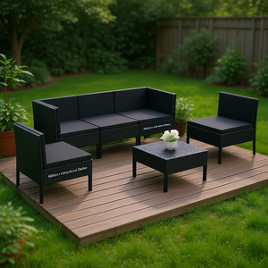 Ensemble de salon de jardin noir 4 places, mobilier d'extérieur contemporain en rotin résistant aux intempéries - Product Image 2