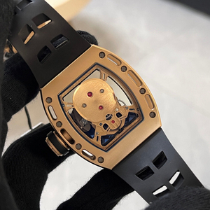 Men's Skull Skeleton Automatic Mechanical <b>Watch</b>, Diamond-<b>set</b> Rose Gold Tonneau-shaped <b>Watch</b> - Product Image 5