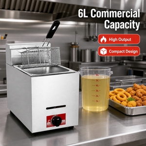 Freidora comercial de gas GLP de sobremesa, 6L, tanque único, cesta individual, para papas fritas, pollo, snack bar, restaurante, cocina - Product Image 3