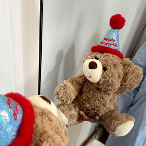 En gros, Peluche Ourson Doux ODM de 30 cm, Rembourrée en Coton PP, avec Chapeau d'Anniversaire et Motif Rose - Product Image 1