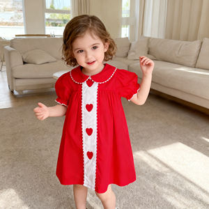 Commercio all'ingrosso di san valentino vestiti per bambini camicia con applicazioni a cuore carino abbinata a punti <span class=keywords><strong>rossi</strong></span> <span class=keywords><strong>pantaloni</strong></span> con volant per bambine set di abbigliamento - Product Image 3