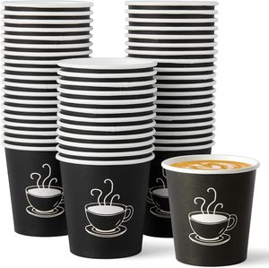 Vaso de Papel Kraft de Doble Pared de 8oz, Color Negro, con Tapa, Estampado en Caliente con Relieve y Lámina Dorada para Café - Product Image 1