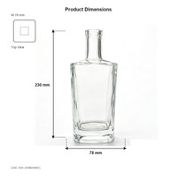 Bouteille à liqueur carrée en verre 500 ml avec logo personnalisé, bouchon en liège, base lourde, gaufrée, vide, pour spiritueux, OEM ODM