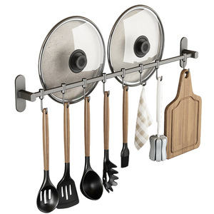 Stainless Steel Wall Mounted <b>Kitchen</b> Utensil Rack With <b>Hooks</b> Adjustable No Drill Installation For <b>Kitchen</b> And Bathroom Storage - Product Image 5