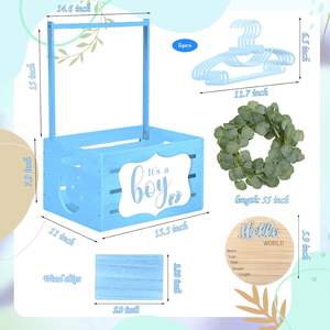 Armadio in legno per Baby Shower: cesto blu "<span class=keywords><strong>è</strong></span> una ragazza" con manico, appendiabiti, cesto di stoccaggio, regali per decorazioni per feste - Product Image 2