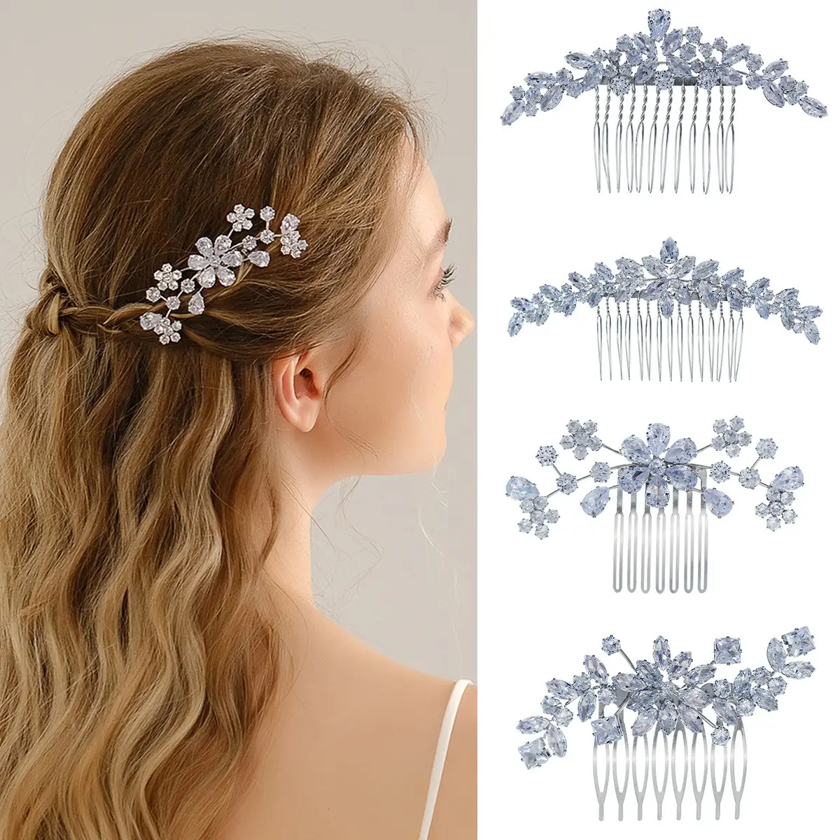 Großhandel Braut haar zubehör INS Style High-End-Design Zirkon Blumen temperament Haarkamm für Frauen