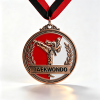 Médaille de sport de Taekwondo personnalisée en alliage de zinc plaqué or avec émail souple et cordon de sublimation