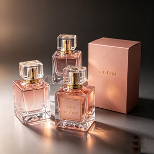 Flacone di Profumo Quadrato <span class=keywords><strong>Rosa</strong></span> Trasparente da 30ml all'Ingrosso con Tappo Nero in Cristallo e Confezione Regalo Personalizzata in Oro <span class=keywords><strong>Rosa</strong></span> - Product Image 5