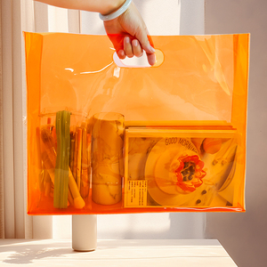 Sac de shopping tendance en PVC transparent orange découpé à la forme avec poignée, portable, étanche, pour la plage et la piscine, rangement pour articles de toilette - Product Image 1