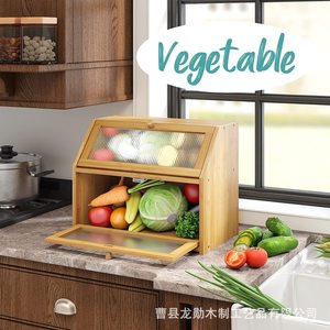 Boîte à pain en bambou grande capacité, rangement en bois pour la cuisine, conteneur alimentaire avec porte en verre - Product Image 5