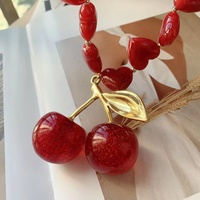 Trendy fruitkraaltjes imitatie parel hars hart kersen ketting 18K verguld zinklegering dames charme sieraden