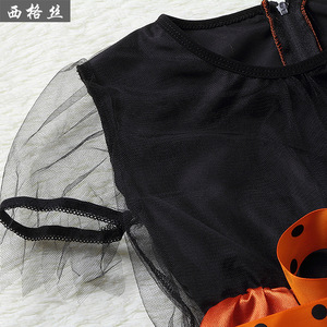 Disfraz de bruja de Halloween para niños, vestido tutú naranja y negro con sombrero y escoba para niñas, cosplay - Product Image 4
