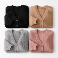 Cardigan sur mesure pour femme, court, oversize, en tricot côtelé épais, col en V, boutonné, manches chauve-souris, en nylon et coton, OEM, vente en gros, commande en gros