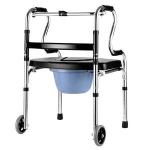 Aluminum Alloy <b>Walker</b> With Seat And Commode For Seniors Height Adjustable Four Legged <b>Rollator</b> Mobility Aid - Product Image 1