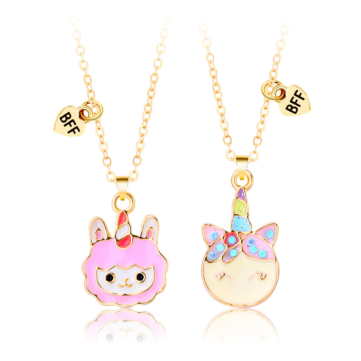 2PC Cute Animal Necklace Alpaca Unicorn Pendant Necklace, Cute