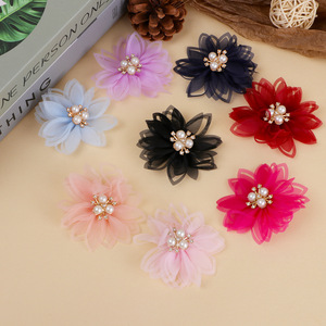 Broches de mode 3D, mini fleurs, imitation perle, organza, accessoires de bijoux pour femmes, fête, bricolage - Product Image 2