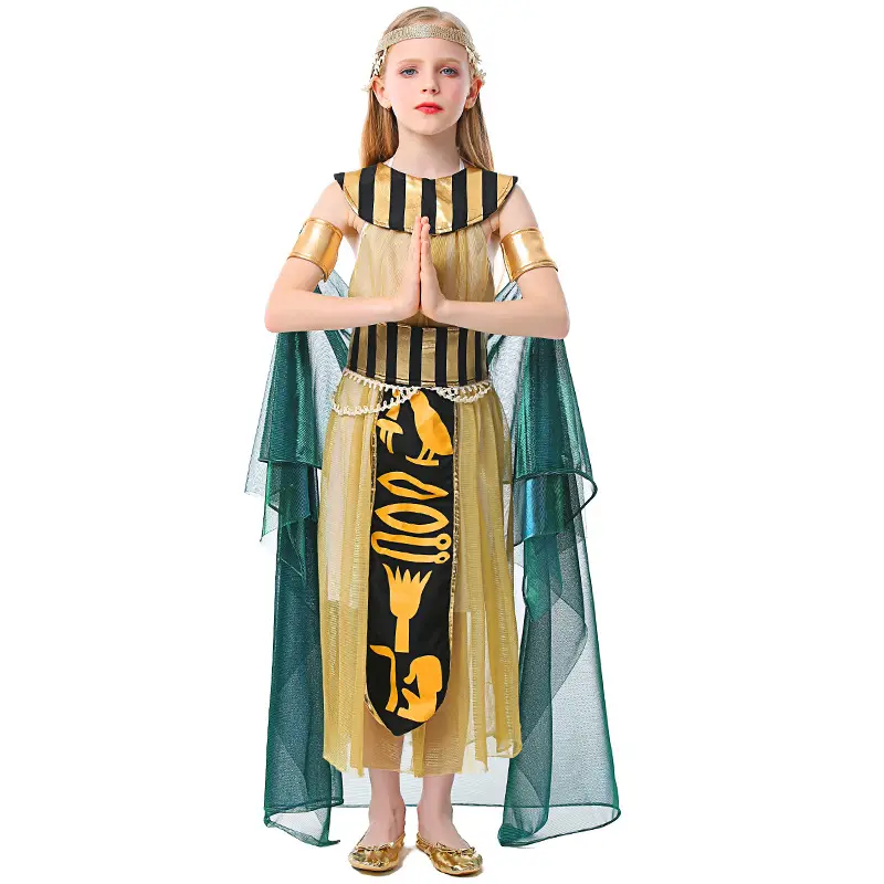 Disfraz egipcio para niños, disfraz de Halloween para niñas, disfraces egipcios dorados, vestidos de princesa Cleopatra