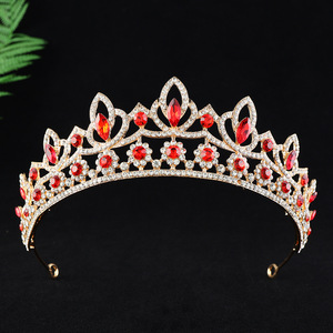 Diadème de Mariée Élégant en Cristal Coloré, Couronne Florale en Strass Or, Argent, Rose, Rouge, Bleu, pour Mariage, Reine, Coiffe de Mariée - Product Image 2
