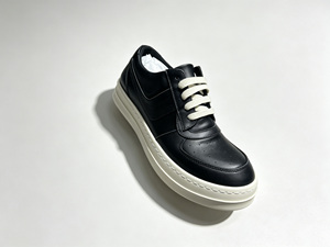 White Black Genuine <b>Leather</b> Court <b>Sneakers</b> Lace-up Round Toe Breathable Rubber Outsole All Seasons Style - Product Image 4