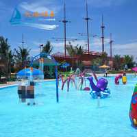 Parc Aquatique en Fibre de Verre avec Toboggans, Maison d'Eau, Aire de Jeux pour Enfants et Maison d'Aventure pour Adultes