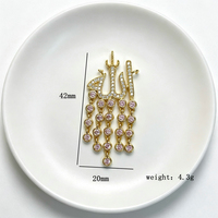 Collier Pendentif en Laiton Plaqué Or 18K avec Zircon Rose Incrusté, Design Lettre Arabe, Style Rétro, Pendentif Gouttelette, Chaîne Ras du Cou, Style Européen et Américain