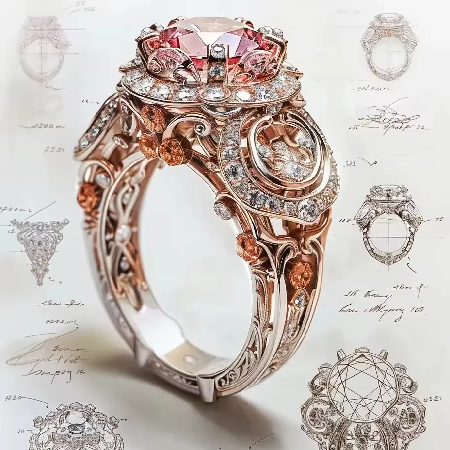ที่กําหนดเอง 18K ทองรอบตัดผู้หญิงวินเทจงานแต่งงานที่สง่างามแหวนเพชรเลี้ยงแหวนหมั้น