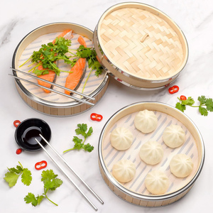 Two Tier Bamboo Steamer Basket Reusable Silicone Liner Eco-Friendly 2L Capacity for Cooking Dim Sum Bao Buns Rice <strong>Fish</strong> Meat - Product Image 6