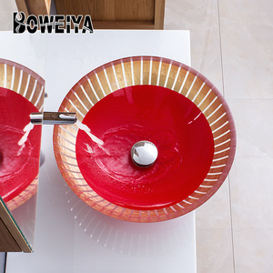 China nuevo diseño <span class=keywords><strong>de</strong></span> gabinete <span class=keywords><strong>de</strong></span> Hotel Villa baño oro rojo tazón <span class=keywords><strong>de</strong></span> vidrio armario <span class=keywords><strong>de</strong></span> lavado pequeño lavabo <span class=keywords><strong>cuenca</strong></span> contra top - Product Image 4