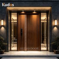 Porte d'entrée pivotante moderne en aluminium moulé sur mesure, finition grain de bois, porte de sécurité extérieure principale pour résidence de luxe