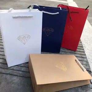 Wholesale Custom Printed Black Luxury Shopping Gift Bag White Art Paper Bag With Handle For Jewelry