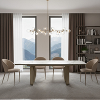 Table à manger extensible en pierre frittée imperméable et durable, 8 places, base en métal moderne, rectangulaire, pour hôtel, appartement, restaurant
