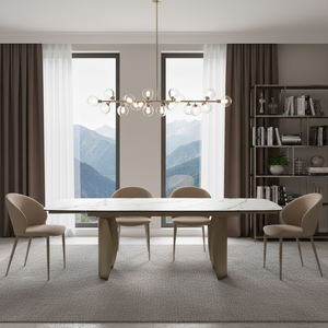 Moderno Juego de Mesa de Comedor Extensible con Base de Metal Dorado y Cubierta de Cerámica para Hogar, Hotel o Restaurante - Product Image 2