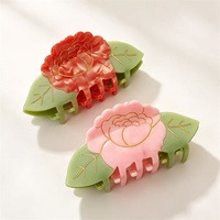 Pince à cheveux personnalisable en acétate motif rose et calendula, accessoire doux pour l'arrière de la tête