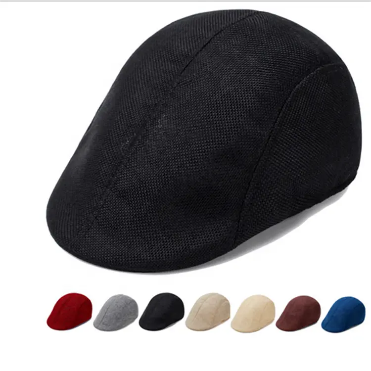 British Classic Vintage Linen Plain Hard Newsboy Beret Caps Hat For Men