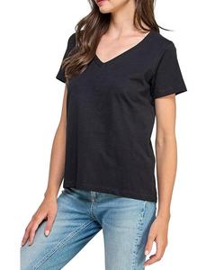 Camiseta de manga corta con cuello en V de algodón orgánico 100% peinado para mujer, camisetas para niñas y mujeres - Product Image 4